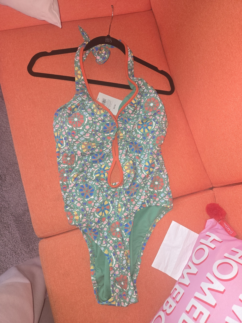 Rhode X Target Green and Coral Floral Halter One-Piece Swimsuit